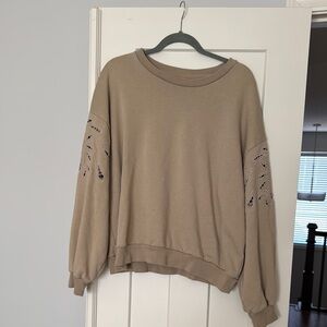 Tan Sweatshirt with Cutout Sleeves